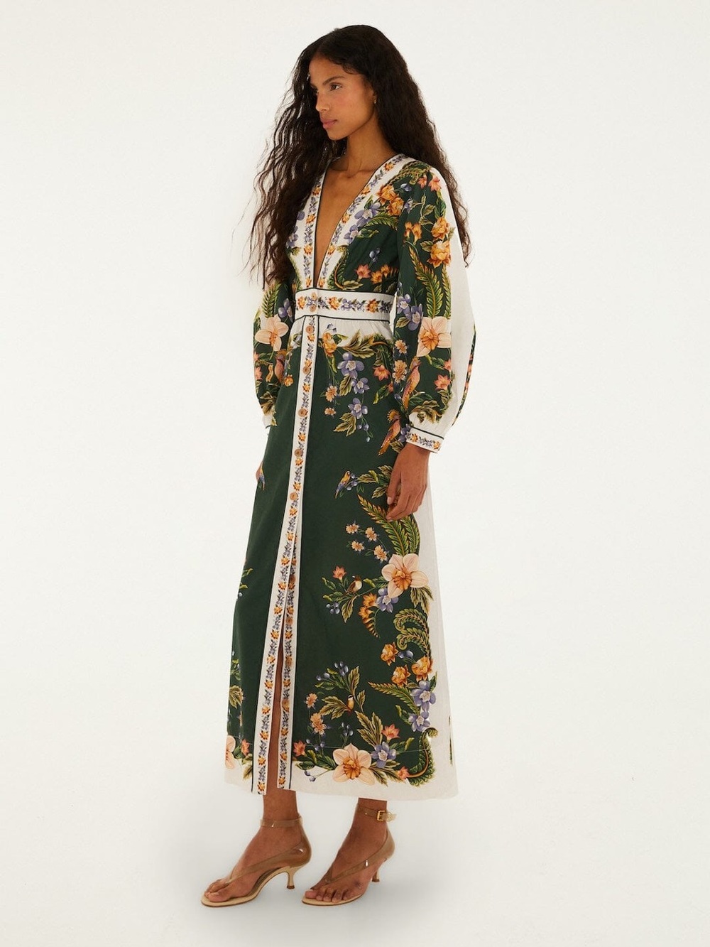 NWT Farm Rio Green Floral Nature V Neck Buttoned Maxi Dress - Picture 4 of 11
